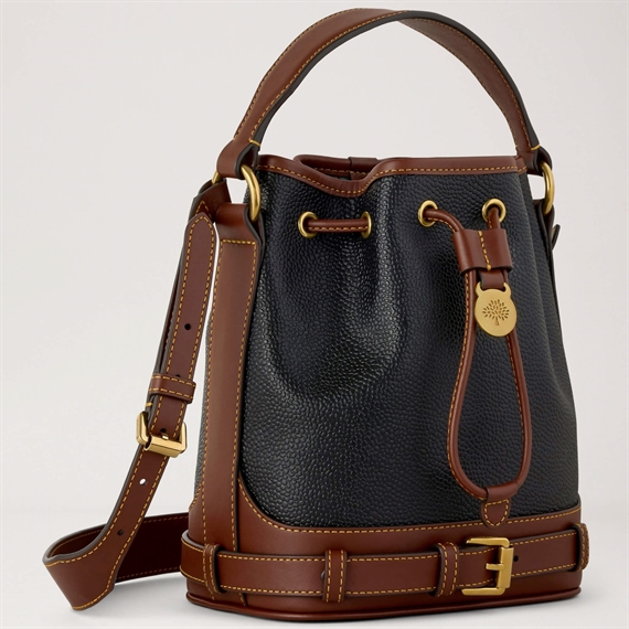 Mulberry Small Buckled Bucket Scotchgrain Black Cognac